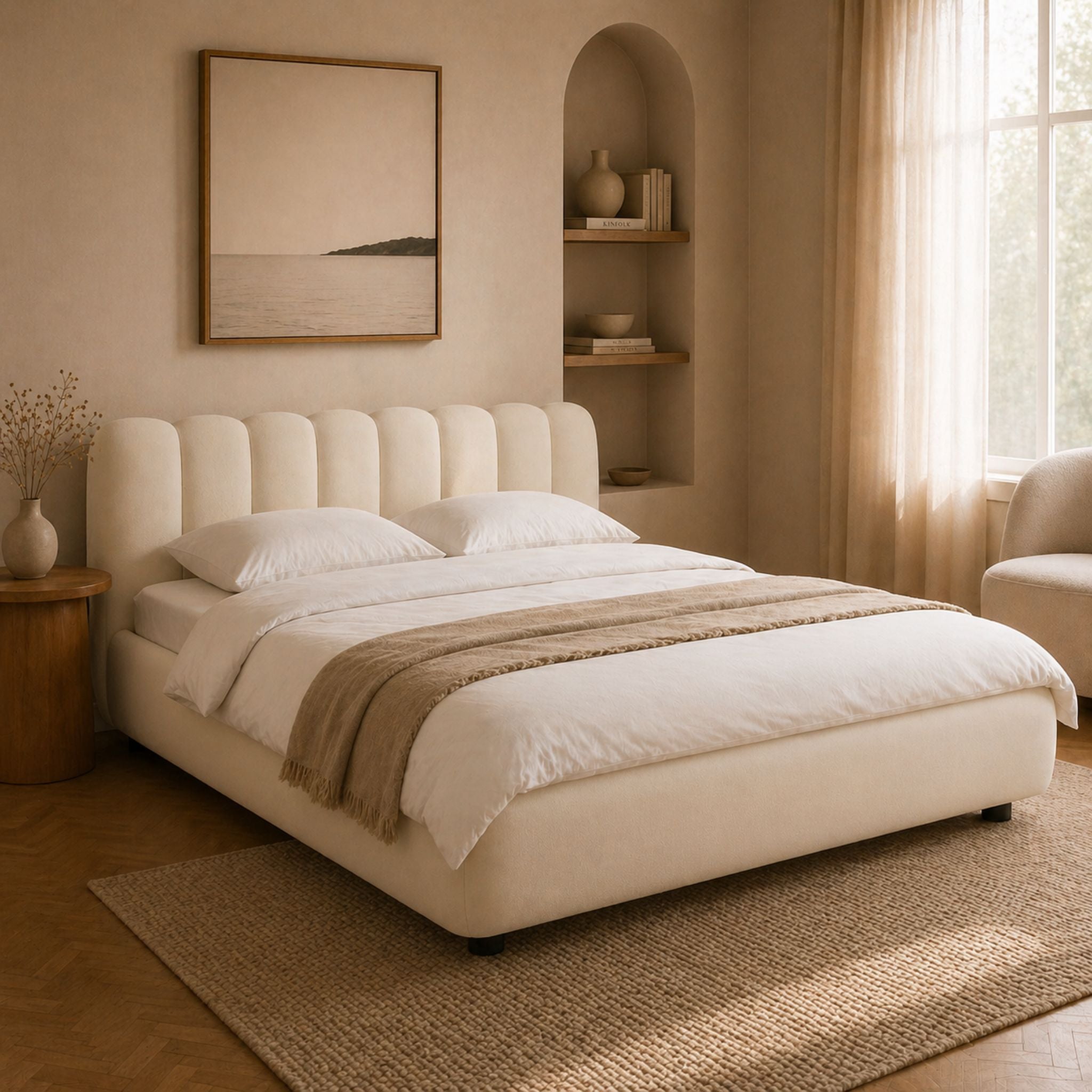 City Frame Bed. Stripe Headboard