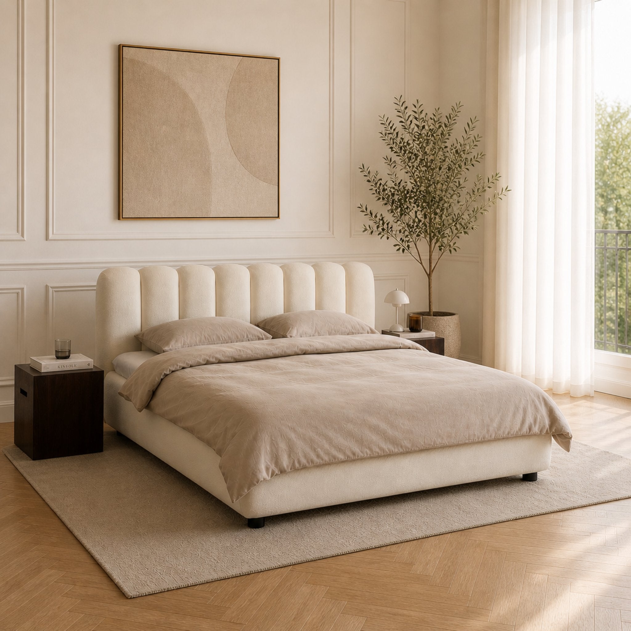 City Frame Bed. Stripe Headboard