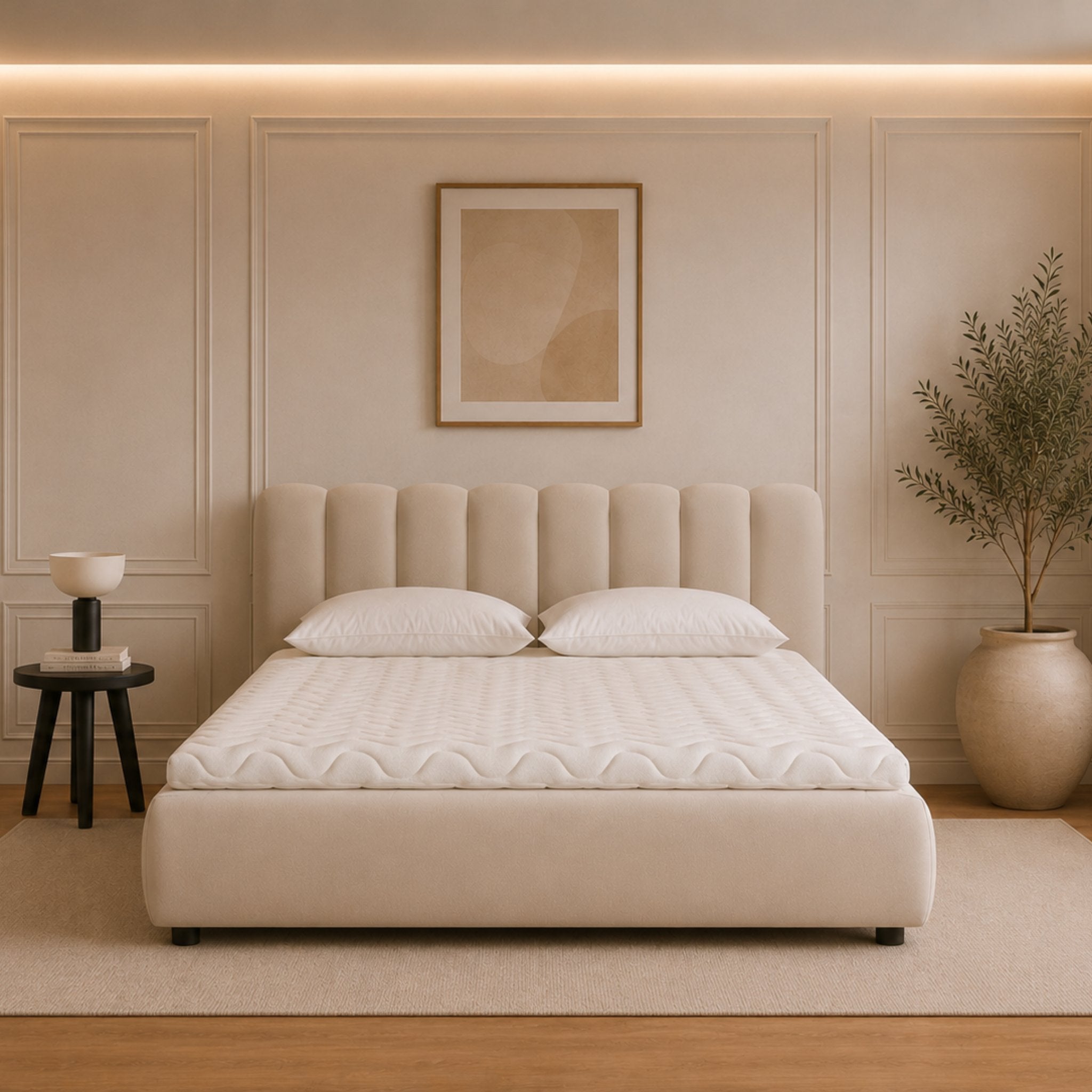 City Frame Bed. Stripe Headboard