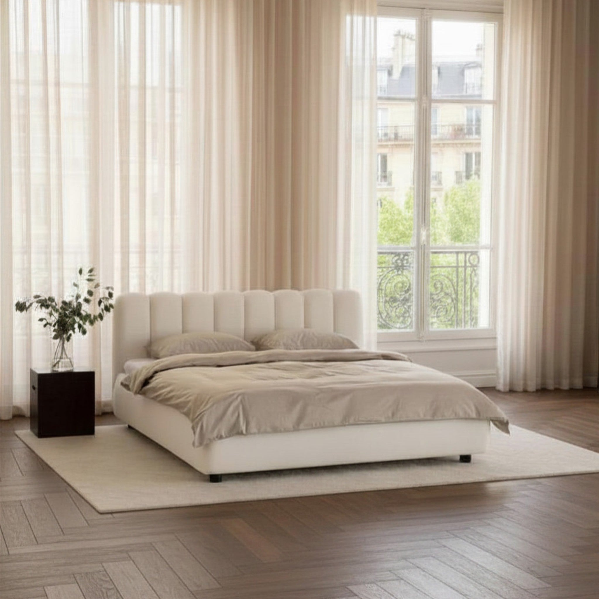City Frame Bed. Stripe Headboard