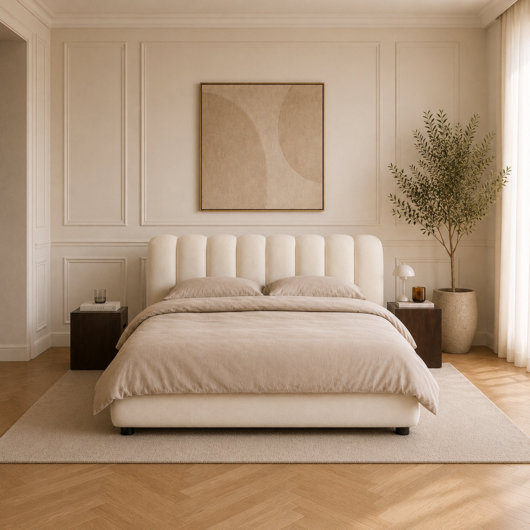 City Frame Bed. Stripe Headboard